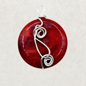Handmade Coral Sterling Silver Wire-Wrapped Pendant